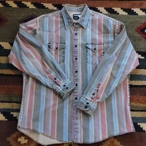 VINTAGE WRANGLER 1980s Striped BRUSHPOPPER Cotton Buttoned Shirt 18-36 (XL) Mens